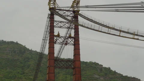 Bridge construction work in upper Himalayas Stock Footage 143891507