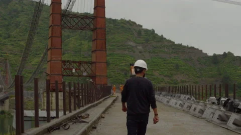 Bridge construction work in upper Himalayas Stock Footage 143891613