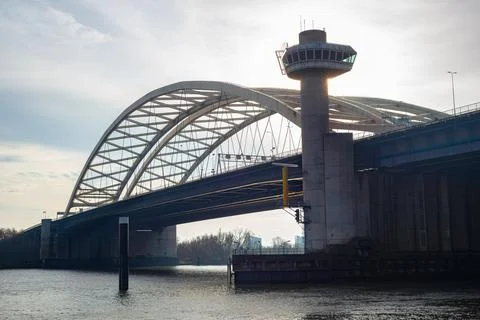 Bridge with control tower in Rotterdam Stock Photos