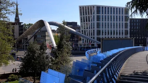 Bridge in Coventry city centre with people and cars England UK 4K Stock-Footage 109462298