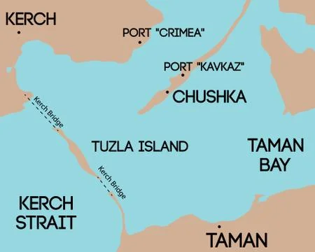 Bridge to Crimea. Schematic map of Kerch bridge. Stock Illustration