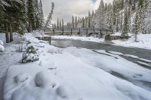 Bridge Crossing the Spray River Stock Photos