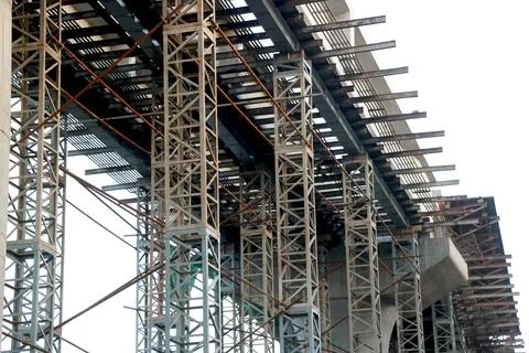 Bridge is currently under construction at several levels to increase traffic Stock Photos