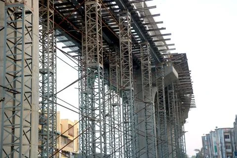 Bridge is currently under construction at several levels to increase traffic Stock Photos