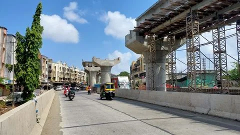 Bridge is currently under construction at several levels to increase traffic Stock Photos