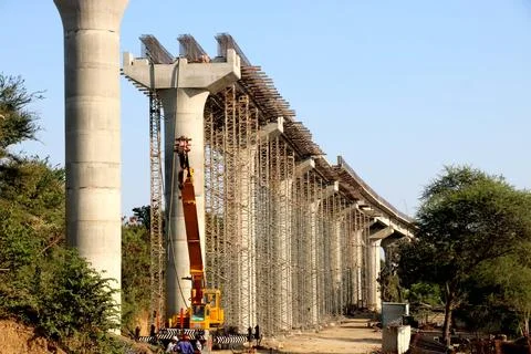Bridge is currently under construction at several levels to increase traffic Stock Photos