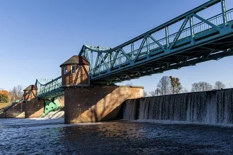 Bridge with dam on the Oder River, Wroclaw. Stock Photos