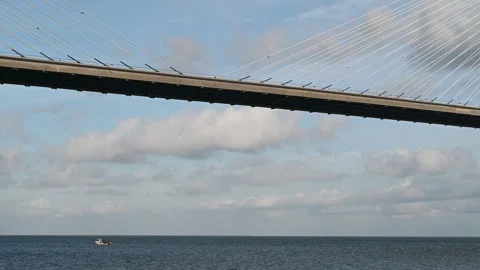 Bridge deck and cables above Tagus River Stock Footage 326498832