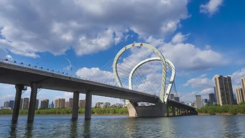 Bridge Delay Urban Landscape Blue Sky and White Cloud Bridge Architecture Stock Footage 273534257
