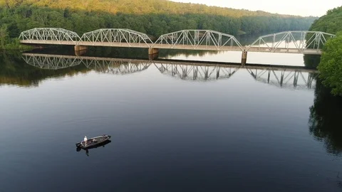 Bridge with drifting boat Stock Footage 93402030