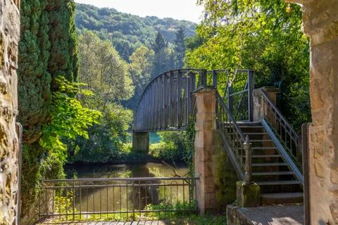 Bridge Eiserner Steg over the river Glan in Meisenheim Stock Photos