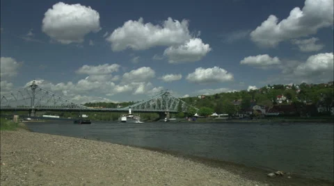 Bridge on the Elbe River at Loschwitz, Germany Stock Footage 59334743