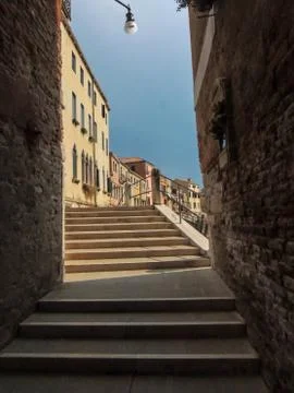 Bridge in empty Venice. Stock Photos