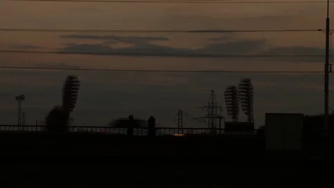 Bridge at evening. Silhouttes of people Stock Footage 74016489