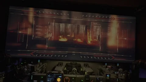 Bridge explores the mission in the alien's burning forest 01 Stock Footage 276356239