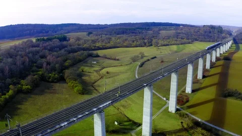 Bridge for express trains over a valley near Zelligen, Bavaria, Germany Stock Footage 104426965