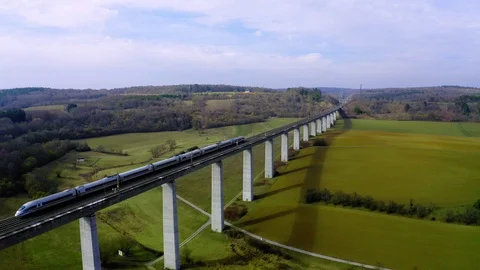 Bridge for express trains over a valley near Zelligen, Bavaria, Germany Stock Footage 104426974