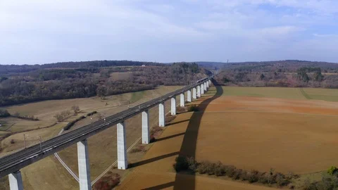 Bridge for express trains over a valley near Zelligen, Bavaria, Germany Stock Footage 104427832