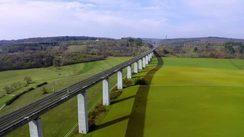Bridge for express trains over a valley near Zelligen, Bavaria, Germany Stock Footage 104427882