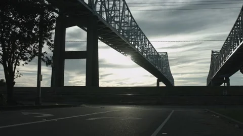 Bridge Extra Wide With Road and Levy Stock Footage 68401593