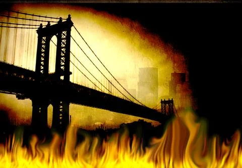 Bridge in fire Stock Illustration