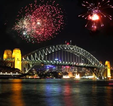 Bridge fireworks Stock Photos