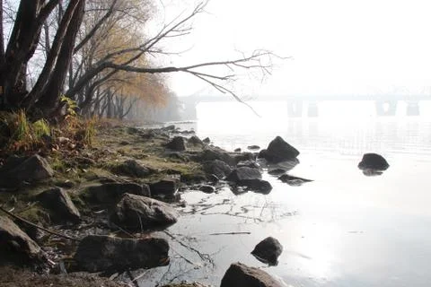 Bridge in the fog Stock Photos