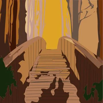 Bridge In The Forest Illustration Stock Illustration