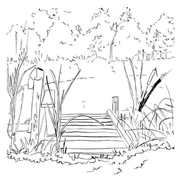 A bridge in a forest on a swamp Illustrazione stock