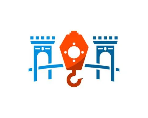Bridge fortress with construction crane inside Illustrazione stock