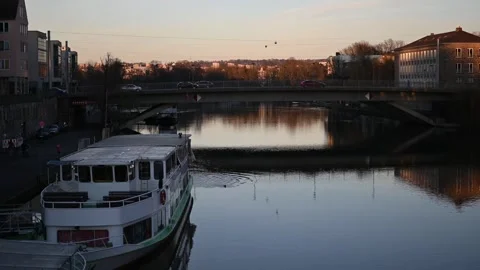Bridge on the Fulda river in Kassel Stock Footage 263035483