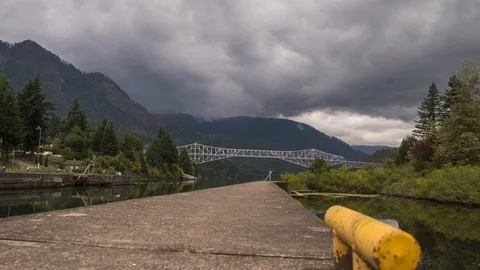 Bridge of the gods shot motionlapse timelapse + jetty in Cascade Locks Oregon Stock Footage 117315966