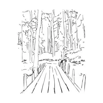 Bridge going into the forest Stock Illustration