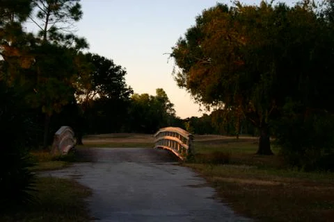 Bridge golf course sunset Foto stock