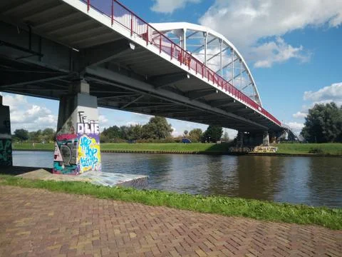 A bridge with graffit on it Stock Photos