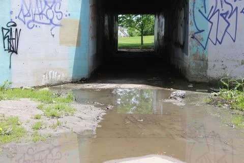 Bridge with Graffiti in Summertime Stock Photos