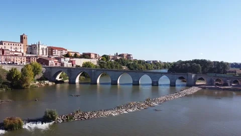 The bridge is a great work of stonework with ten eyes of medieval origin. Stock Footage 164190721