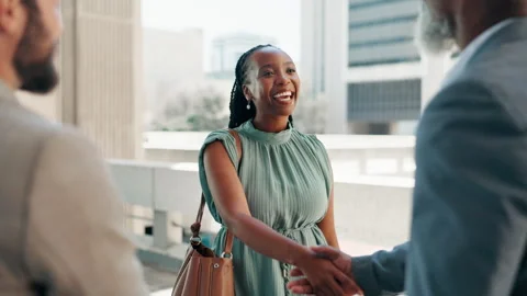Bridge, handshake and meeting with developer people outdoor in city for Stock Footage 303945564