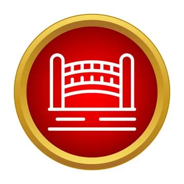 Bridge icon in red circle connecting two sides Stock Illustration