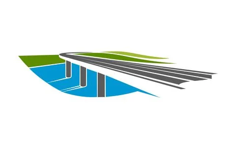 Bridge icon, road or transport highway over river Ilustração Stock