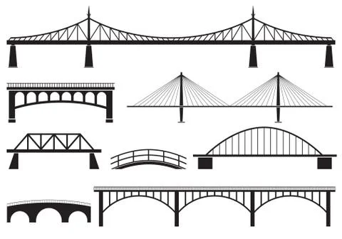Bridge icon set. Different bridges silhouettes. Vector illustration. Stock Illustration