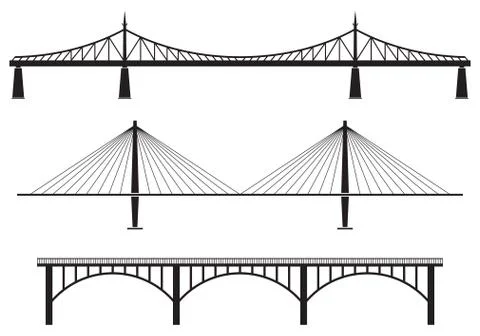 Bridge icon set. Different bridges silhouettes. Vector illustration. Stock Illustration