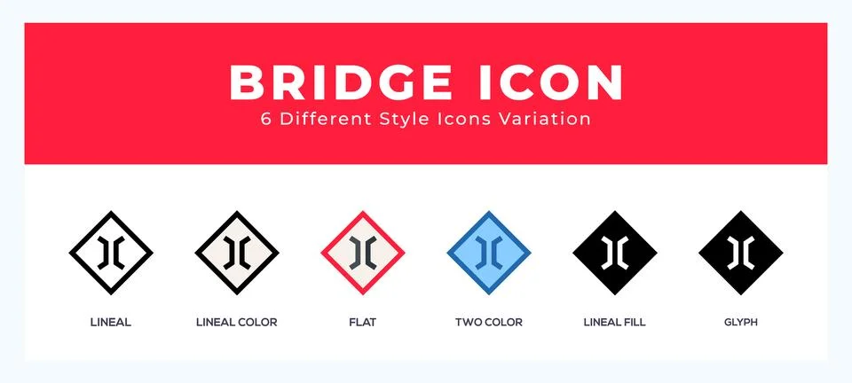 Bridge icon set with different styles. Design elements for logo. Vector ill.. Illustrazione stock