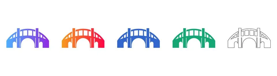 Bridge Icon Set in Multiple Colors Stock Illustration