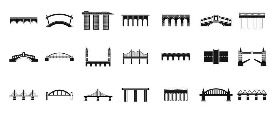 Bridge icon set, simple style Ilustração Stock