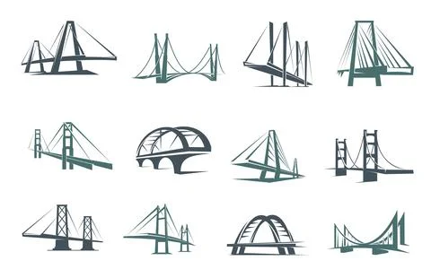 Bridge icons, construction, building, architecture Ilustración de archivo