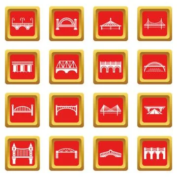 Bridge icons set red square Ilustração Stock