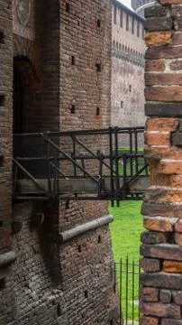 Bridge inside medieval caslte Stock Photos