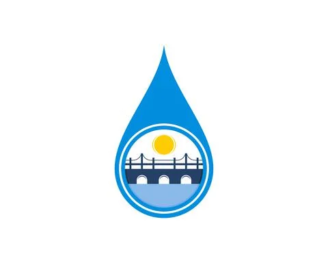 Bridge inside the water drop logo Stock Illustration