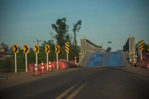Bridge interrupted and under construction in southern Brazil. Stock Photos